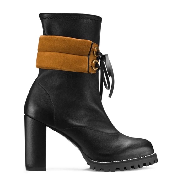 Stuart Weitzman Sz 10 Bronwyn Ankle Boot Lug Sole Stretch Leather Sock Heeled - Picture 2 of 14